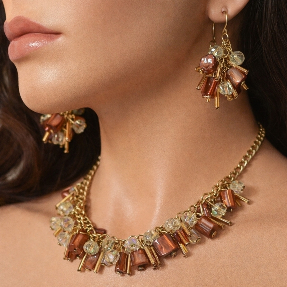 Women's Hannah Gold Cluster Beaded Necklace & Earring Set -  Fashion Jewelry